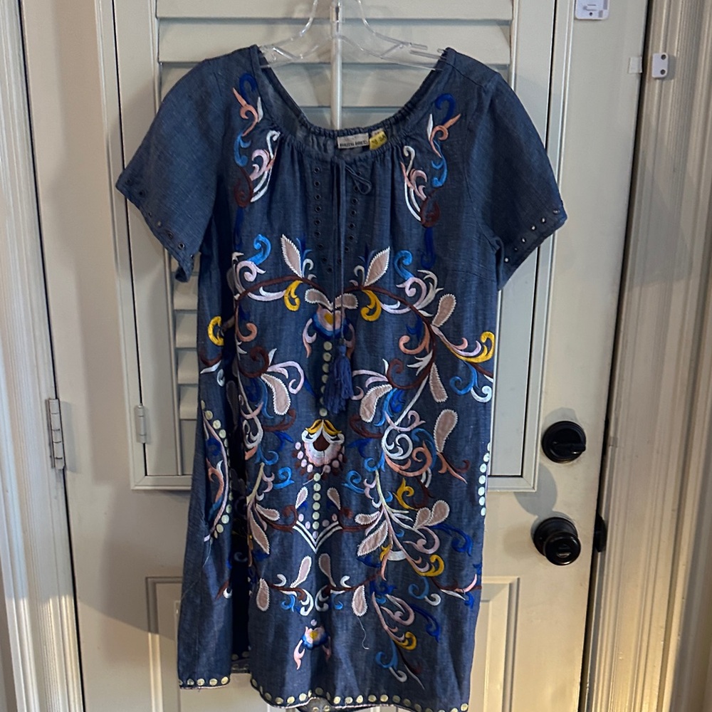 HOLDING HORSES Blue Embroidered Mini Dress Anthropologie